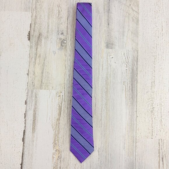 The Tie Bar Purple Stripe Silk Slim Tie - Picture 1 of 8